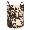 Brown Cowhide Print Circular Laundry Hamper Basket Laundry Bedroom Storage Capacity Home Bathroom Car view 2