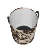 Brown Cowhide Print Circular Laundry Hamper Basket Laundry Bedroom Storage Capacity Home Bathroom Car view 3