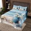 jejeloiu Blue Starfish Beach Bedspread Twin Size Kids Coastal Ocean Coverlet Set for Boys Girls Teens Daisy Flroal Quilted Coverlet Breathable Ocean Marine Quilted Room Decor view 1