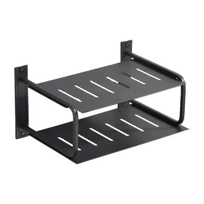 Router Wall Mount Space Aluminum Material Guardrail Design 2.5cm Cable Duct Nail-Free Installation Router Organizer Shelf for Home Office Use(Black,41.5 * 25 * 15.5cm)