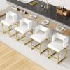 Sweiko 26 Inch Counter Height Bar Stools Set of 4 with Leather Cushion and Back Modern Bar Chairs for Kitchen Island Counter Stools with Metal Leg for Restaurant Dining Room Office, White and Gold view 1