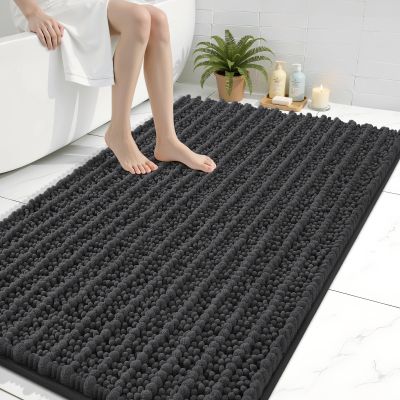 Arotive Luxury Bathroom Rugs 44x32, Extra Soft Thick Absorbent Shaggy Chenille Bath Rugs, Non-Slip Machine Wash Dry, Bath Mats for Bathroom Floor, Tub and Shower, Home Decor Accessories, Dark Grey