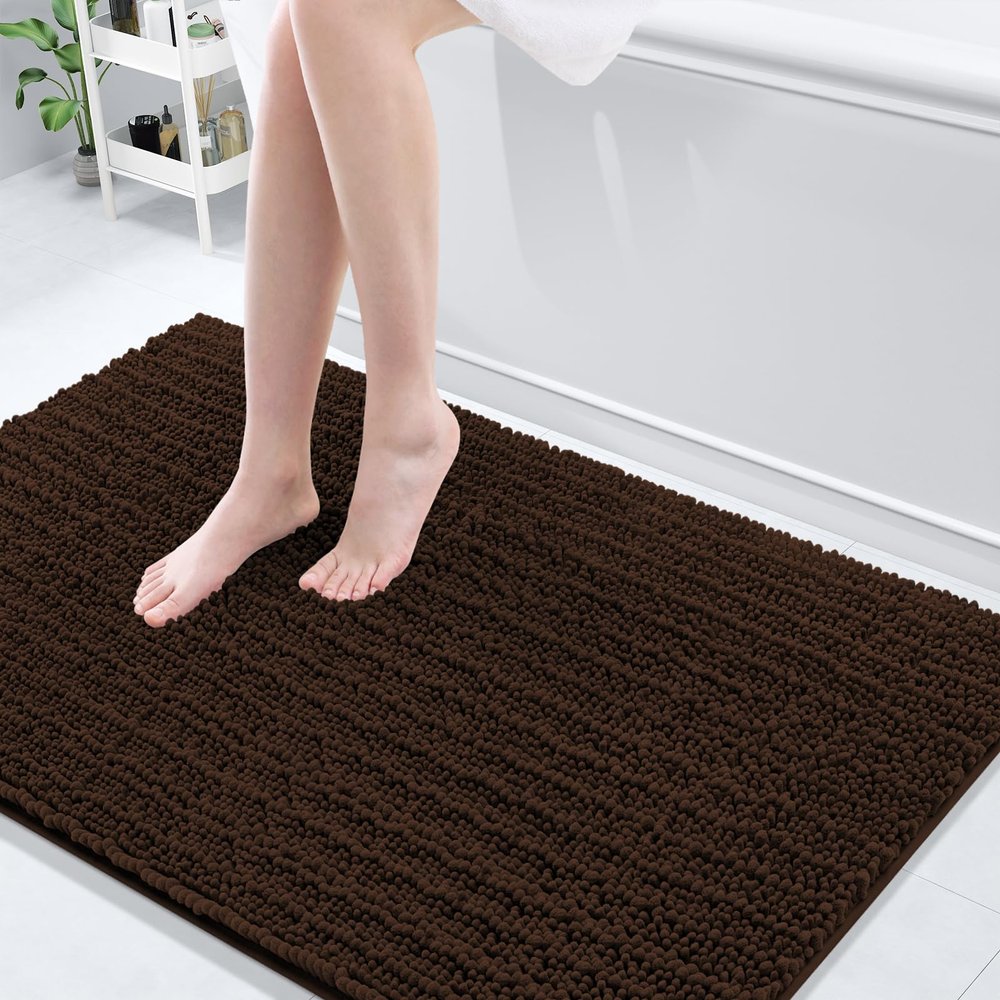 Arotive Luxury Bathroom Rugs 50x30, Extra Soft Thick Absorbent Shaggy Chenille Bath Rugs, Non-Slip Machine Wash Dry, Bath Mats for Bathroom Floor, Tub and Shower, Home Decor Accessories, Brown