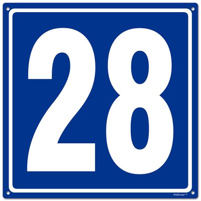 12x12" Parking Lot Number 28 Sign - High-Intensity Grade Aluminum, Weatherproof, Fade-Resistant, Curbside Number, Blue/White, Ideal for Outdoor and Indoor Use