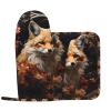Fox and Flowers Kitchen Gloves and Heat Insulation pad Set, Suitable for Grill Covers and Dinner Plates, Perfect for barbecues and banquets. view 1