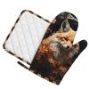 Fox and Flowers Kitchen Gloves and Heat Insulation pad Set, Suitable for Grill Covers and Dinner Plates, Perfect for barbecues and banquets. view 2