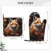Fox and Flowers Kitchen Gloves and Heat Insulation pad Set, Suitable for Grill Covers and Dinner Plates, Perfect for barbecues and banquets. view 4