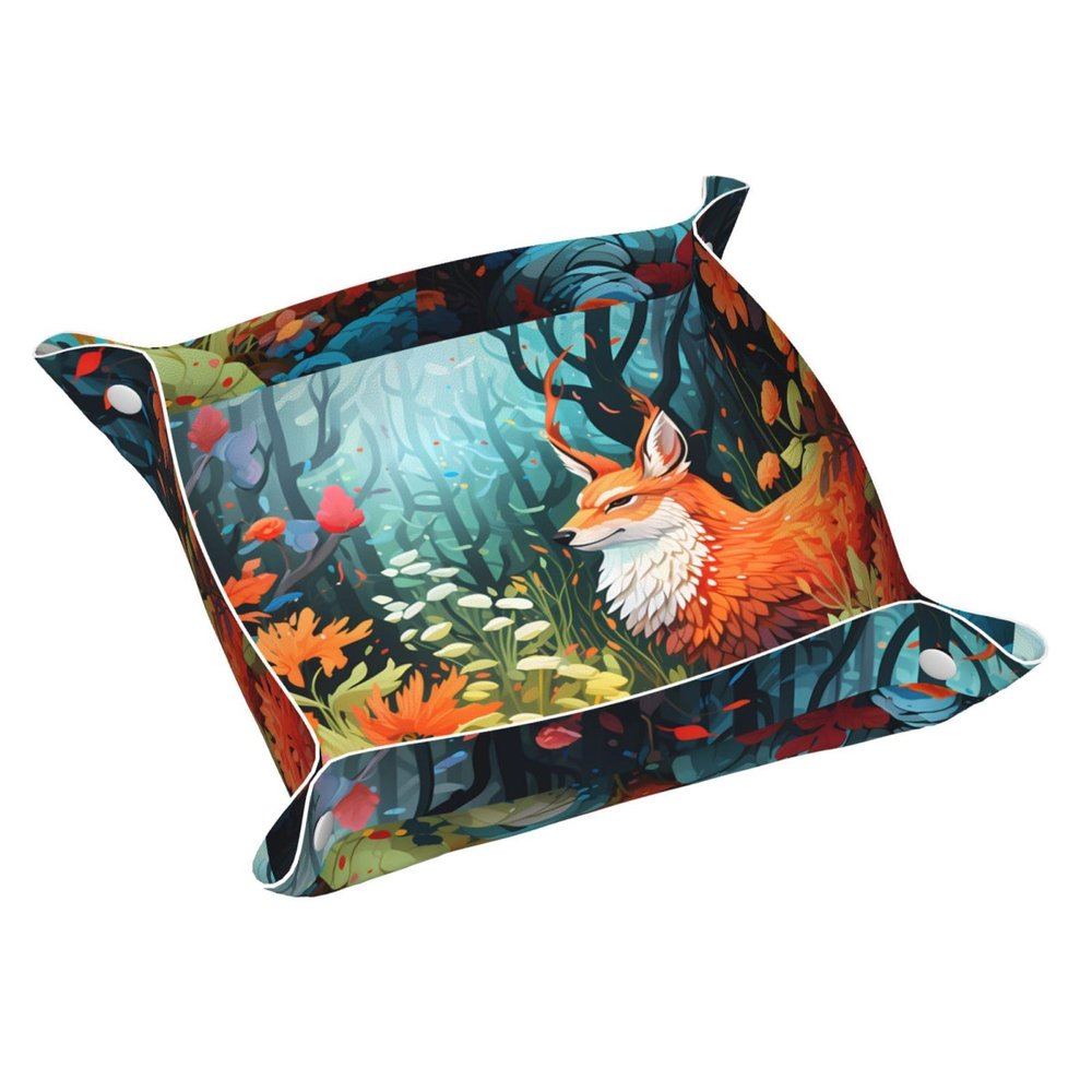 Light Fox Printed Leather Storage Tray, Suitable for Men and Women, can be Used as Bedside Storage,
