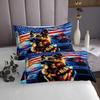 German Shepherd Dog Kids Bedspread King Size,Tie-dye Graffiti American Flag Coverlet Set,Boys Men Room Decor,Police Car Puppy Animal Pet Quilted Coverlet,Red Blue Bedding Quilt,2 Pillowcases view 4
