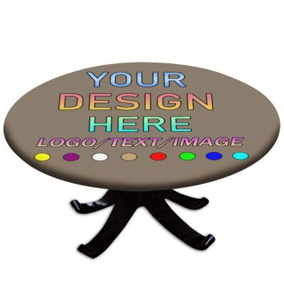 FLDRNKTP Personalized Fitted Table Cloth with Elastic Edge, Custom Round Tablecloth Customized with Photo/Text/Logo Waterproof Wipeable Circular Table Cover, Khaki, Fit for 28" Table