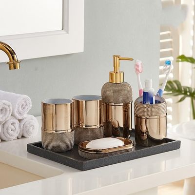 Bathroom Accessory Sets Bathroom Accessories 6 Piece Set Soap Dispenser Gargle Cup Toothbrush Holder Wedding Gifts for Vanity Bathroom Decor
