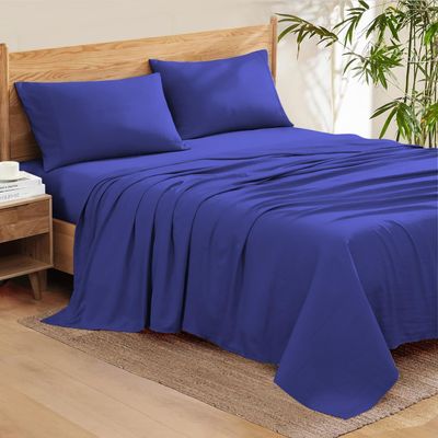 Twin Size 4-Piece Sheet Set, 400 Thread Count 100% Pima Cotton, Deep Pocket Sheets, 9-12 Inch Deep Pocket, Twin Size (Solid, Royal Blue)
