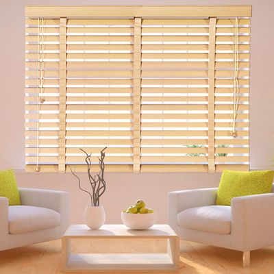 Horizontal Cordless Window Blinds 2 Inch Slats Beige Venetian Blinds for Door Windows,Outside Or Inside Mount Wooden Blind for Windows(W25 xH48)