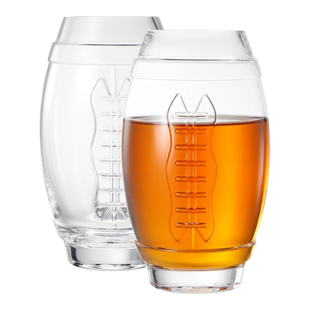 Set of 2 Football Beer Glasses 20oz Jumbo Clear Glass Mugs for Game Day Parties and Tailgates Large Beer Cups for Watching the Big Game Fun Drinking Gift for Men Dads Fans Barware & Home Entertaining