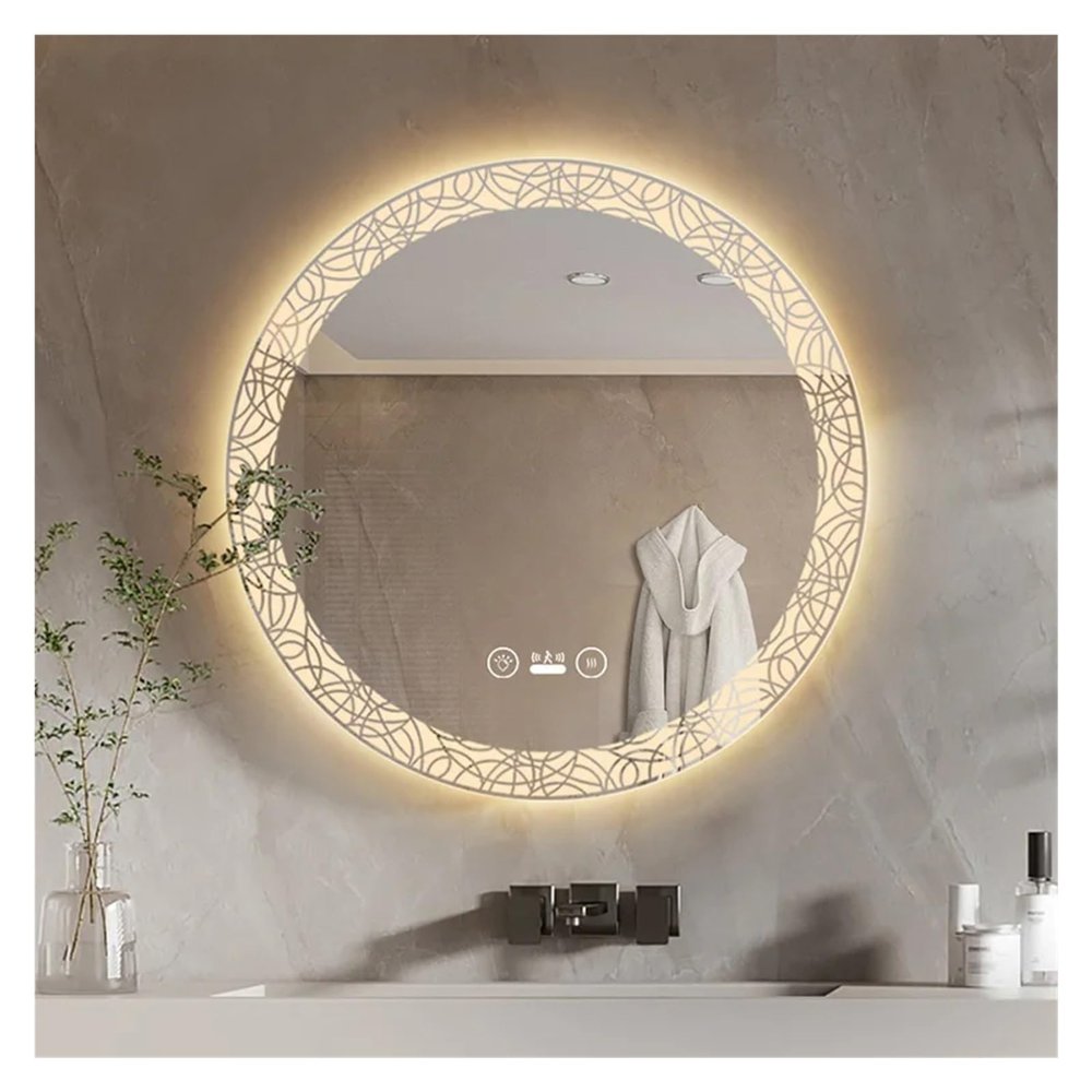 36 Inch Smart Modern Tri-Color Dimmable Mirror Touch Switch Unbreakable Wall Mounted Bathroom Mirror,Mirrors