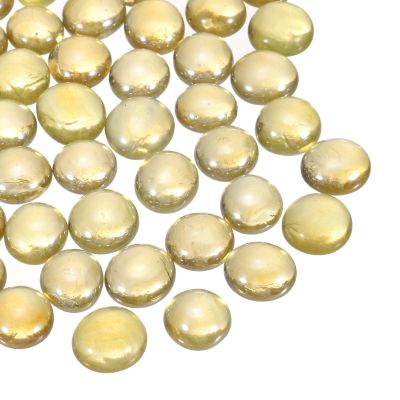MECCANIXITY Glass Beads,100pcs Flat Glass Gemstone Light Yellow 1.1lbs (0.47-0.55") Glass Marbles Pebbles for Vase Fillers Aquarium Decor DIY Craft