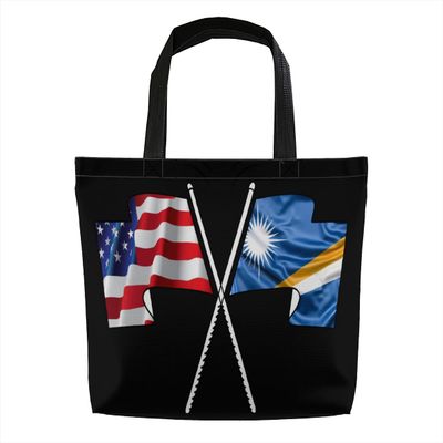 America and Marshall Islands Flag Tote Bag for Women Men Large Reusable Beach Shoulder Bags With Zipper for Gym Shopping Travel Gifts Yoga