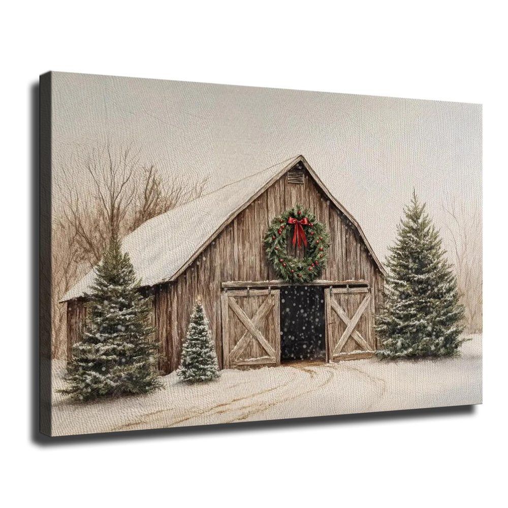 Winter Christmas Wall Art, Farmhouse Wall Art Ready To Hang, Farmhouse Christmas Posters for Room Aesthetic (Framed,0812-inch)