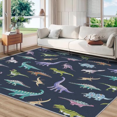 Zydzarrx Kids Dinosaur Rug, Washable Colorful Fun Design Area Rugs 7x9 - Educational Carpet, Bedroom, Living Room, Home Decor, Soft, Non Slip, Non Shedding