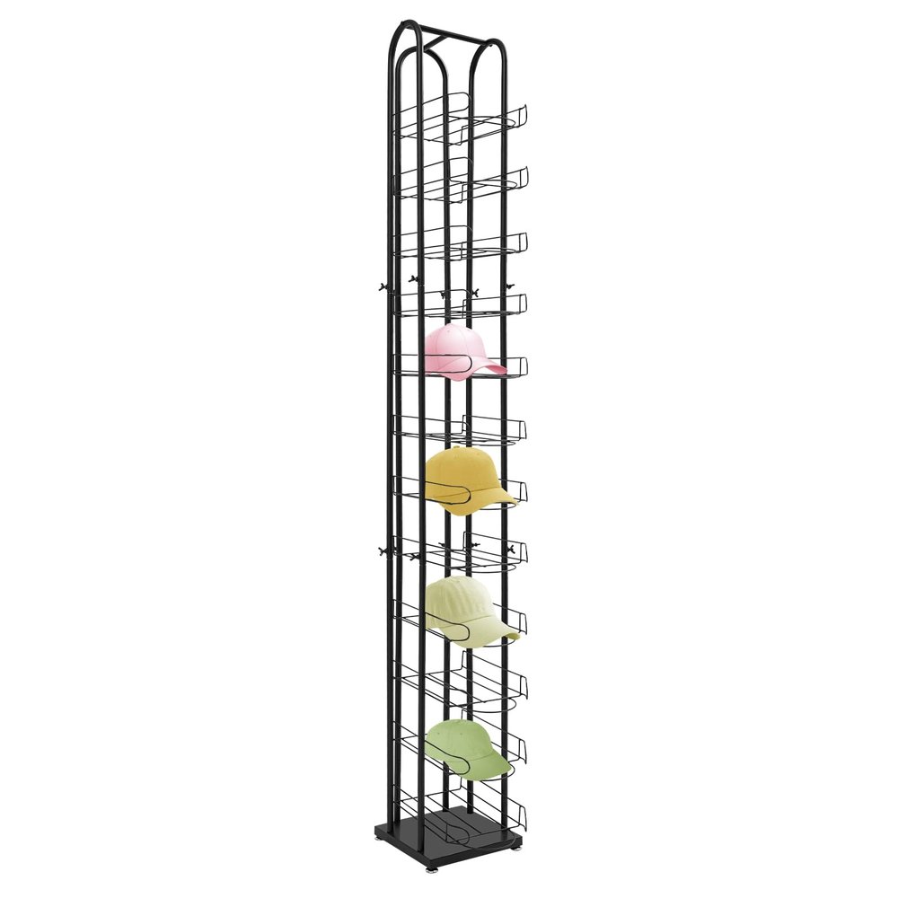 12 Tiers Black Floor Standing Ball Cap Rack and Hat Display Rack - Retail Hat Organizer Stand - 78" H x 10" W x 10D, Hat Organizer Metal Hat Stand for Cap Retail Display Storage Vertically