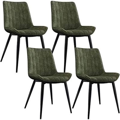 OZSSLJJ Modern Set of 4 Dining Chairs, for Terrace Home Living Room Coffee Chair Frosted Leather Metal Non-Slip Feet Kitchen Chair(Green)