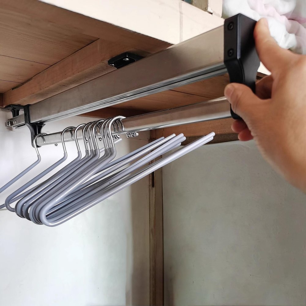 Pull Out Clothes Hanger Rail Rack, Extendable Pull Out Closet Rod, 201 Steel Finish Sliding Closet Rod, With 2 Sliding Rails Adjustable Extendable Clothes Rail, 30-80cm Wardrobe Rail(450MM/17.7INCH)