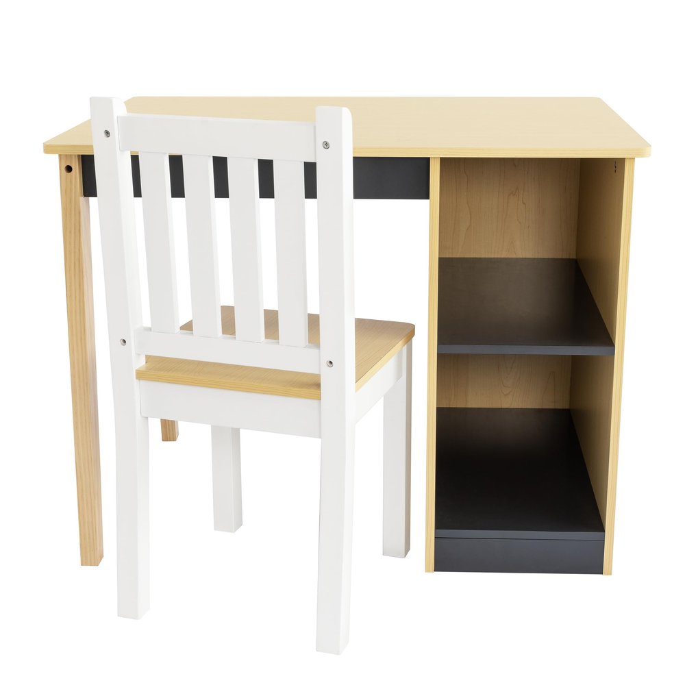 Humble Crew Dalton Toddler Desk and Chair Set, Natural/Black/White/Grey, Kids Study Desk with Storage for Ages 36, Homeschool and Activity Table, Easy Assembly, Wooden Furniture