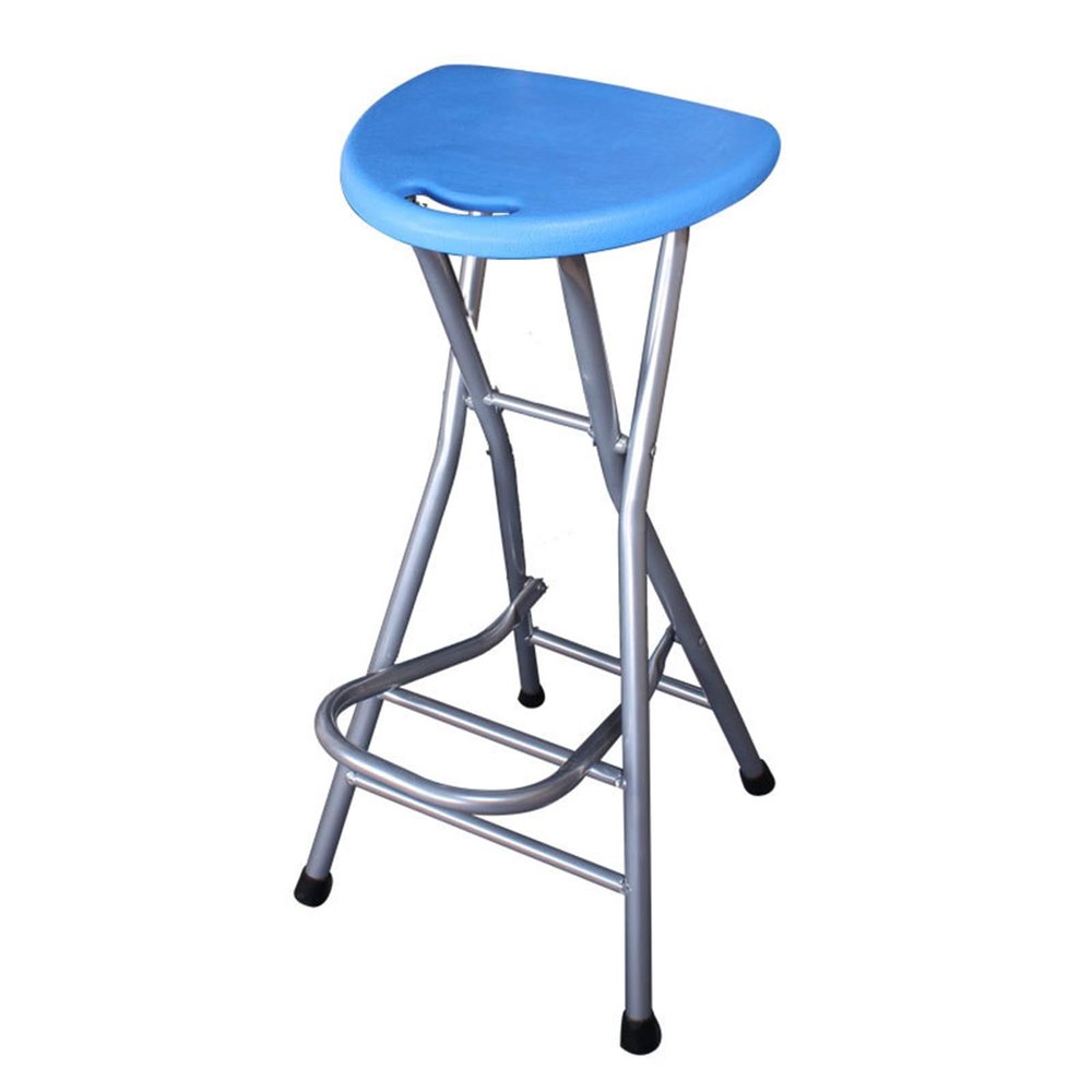 28 Inch Folding Bar Stool with Handle and Footrest, Portable Plastic High Chair Stool for Indoor and Outdoor Kitchens, Home Bars(Blue)
