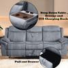 Gray Velvet Recliner with & Table - 3 Seat, and Relaxing, Stable, Stylish Tuft Workmanship, Soothing Two Tone Port Table, Soft Fluffy, Strong Wood Metal Frame, Classy Tufting, Comfy view 2