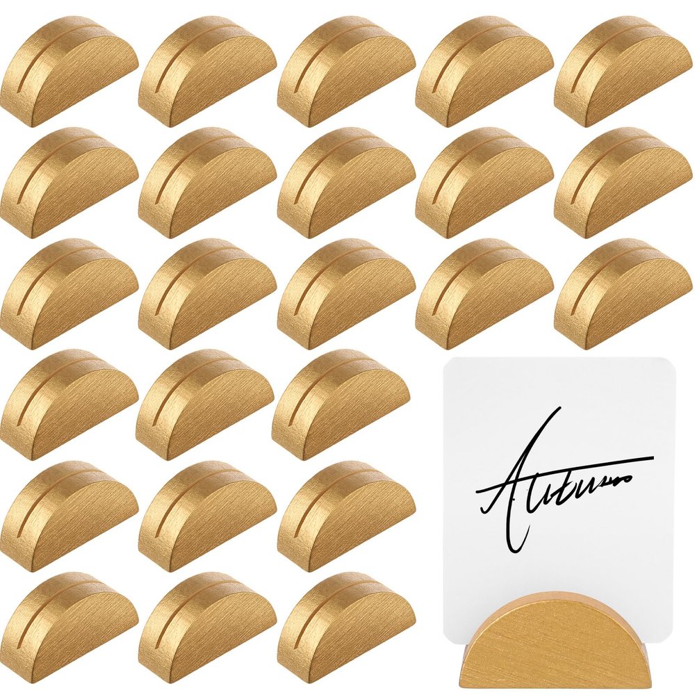 Colingmill 48 Pcs Gold Table Number Holders Place Card Wooden Indoor Lightweight Wedding Table Name Holder Semicircular Design Stands Office Tag Photo Menu Clips Banquet Birthday Party Restaurant