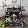 Manfei Cute Frog Kids Bedspread King Size,Starry Sky Mushroom Botanical Flowers Rustic Coverlet Set,Boys Girls Room Decor,Wild Pond Animal Quilted Coverlet,Green Black Bedding Quilt,2 Pillowcases view 1