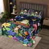 Manfei Cute Frog Kids Bedspread King Size,Starry Sky Mushroom Botanical Flowers Rustic Coverlet Set,Boys Girls Room Decor,Wild Pond Animal Quilted Coverlet,Green Black Bedding Quilt,2 Pillowcases view 2