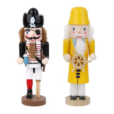 2 Pieces Nutcracker Helmsman & Pirate Wooden Puppet Christmas Decor Gift