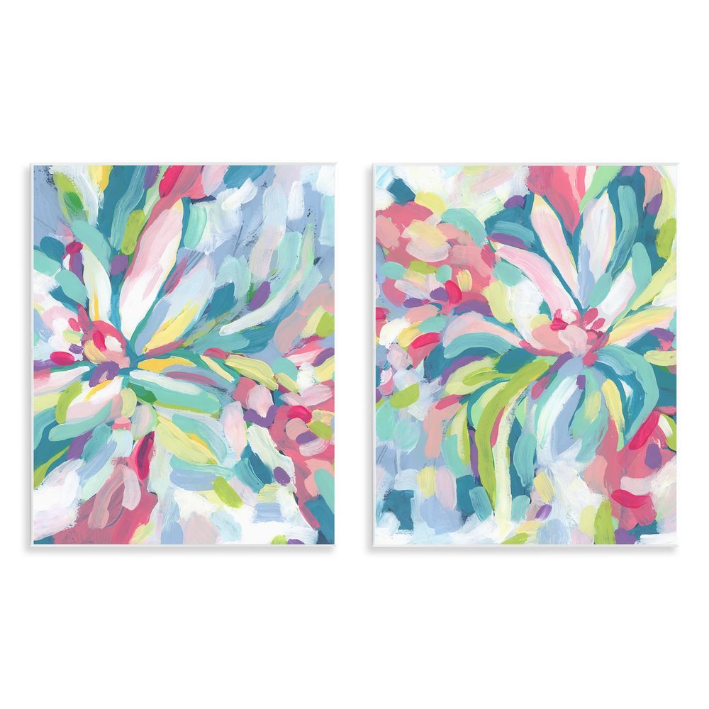 Stupell Industries Pastel Whimsy Flower Pattern 2pc Wall Plaque Art Set Design by June Erica Vess, 11 x 14