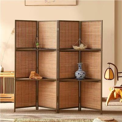 AXFCBDF Wooden Foldable Room Divider, Partition with Storage, Simple Room Screen, Suitable for Living Room, Entrance, Bedroom, Tea Room(4pcs)