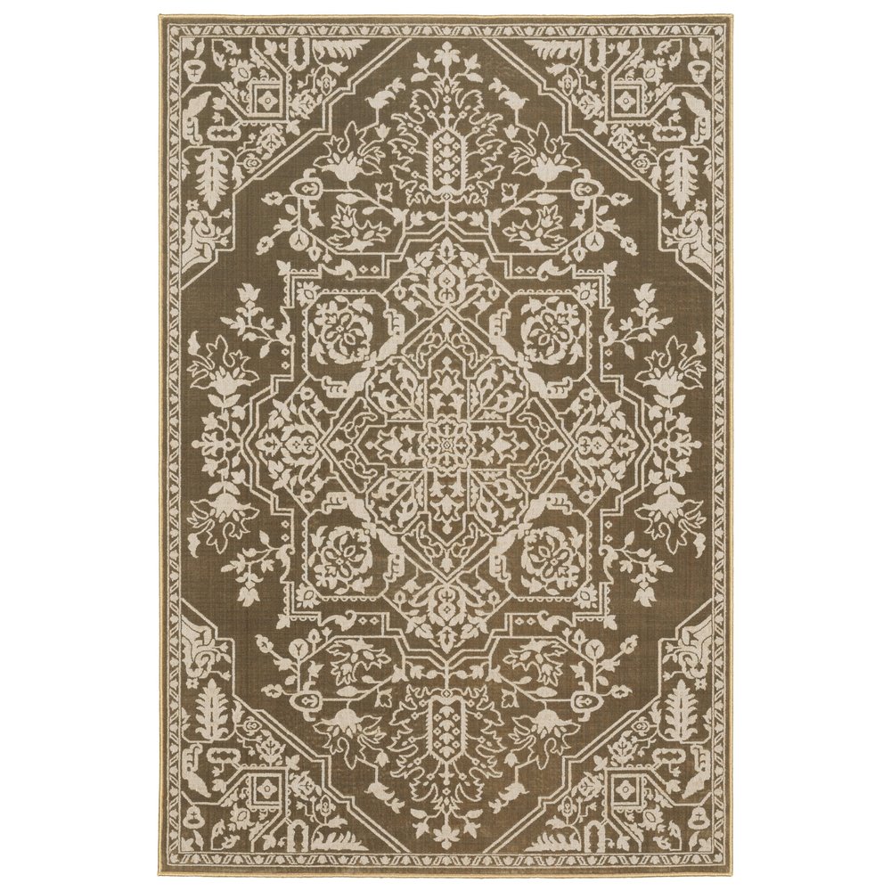 Oriental Weavers Intrigue Area Rug - INT11-9'10" x 12'10" - in Gold/Beige - Vintage Inspired, Stain Resistant, Family and Pet Friendly, Family, Dining, Living Room Rug