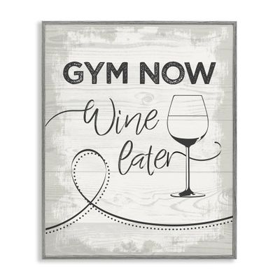 Stupell Industries Gym Now Wine Later Gray Framed Giclee Wall Art Design by Jennifer Ellory, 16 x 20