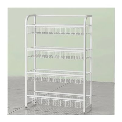 Fruit Vegetable Snack Cart with Wheels, 4-Tier Drinks Crisps Shelf for Drugstores Cashier's Desk Supermarket Candy Shops, Floor-Standing Wire Holder (Color : White, Size : 60X20X86CM(23.6X