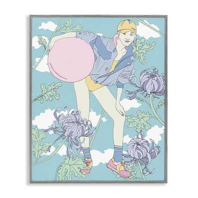 Stupell Industries Pastel Exercise Ball Girl Gray Framed Giclee Wall Art Design by Melissa Wang, 11 x 14