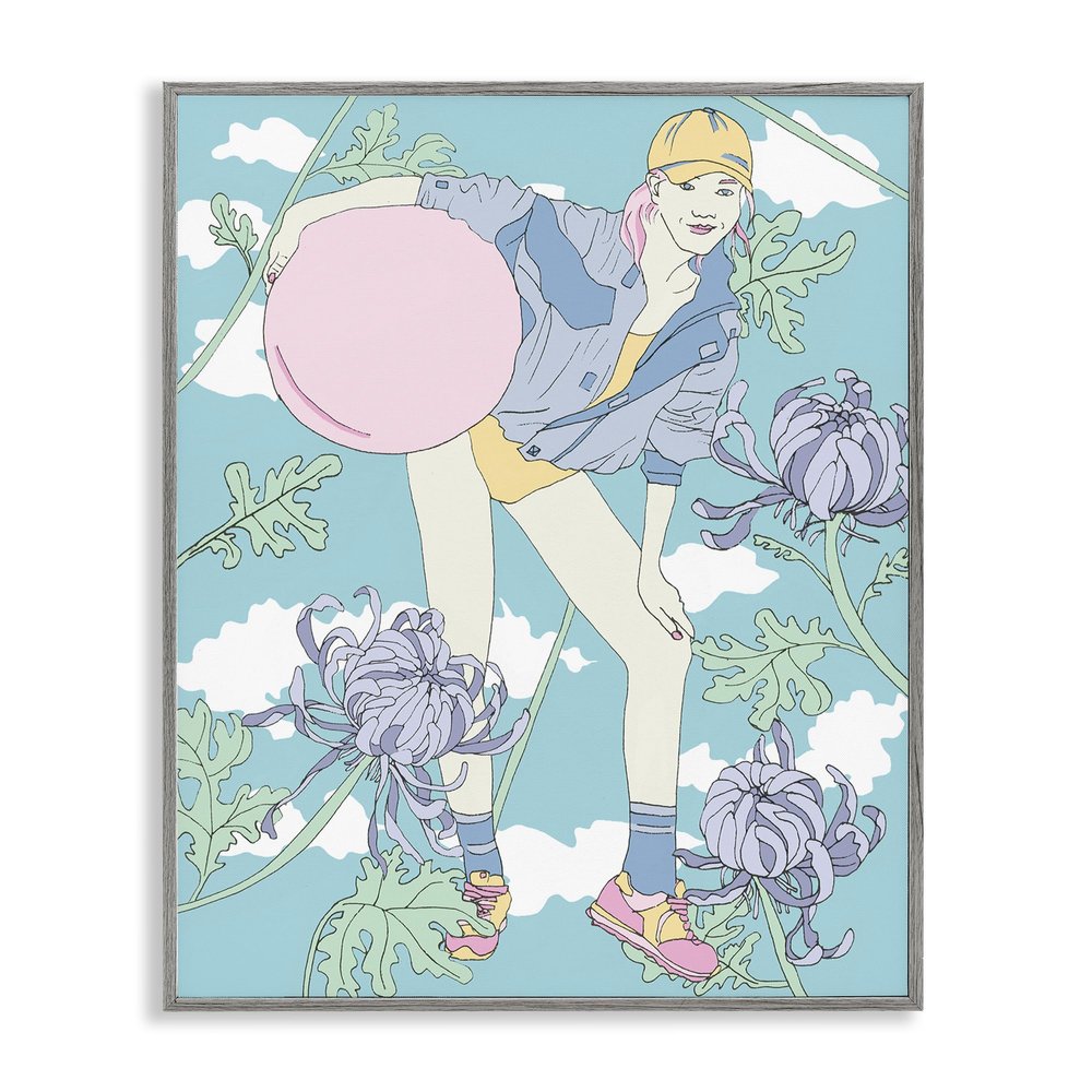 Stupell Industries Pastel Exercise Ball Girl Gray Framed Giclee Wall Art Design by Melissa Wang, 11 x 14
