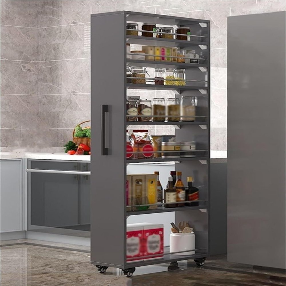 72.4in Rolling Spice Rack Next to Fridge Slim 7 Tier Freestanding Shelves Units with Handle and Wheels Pantry Storage Shelves for Kitchen Dining Room Restaurant,Side Table