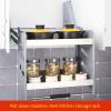 MHJKHG 2 Tier Pull Down Kitchen Shelf,Home Wall Cabinet Storage Lifting Basket,30kg Weight-Bearing Stainless Steel Storage Rack for Seasoning,46x30x52cm view 3
