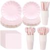 350 Pcs Pink Paper Plates and Napkins Set, Party Tableware for 50 Guests view 1