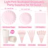 350 Pcs Pink Paper Plates and Napkins Set, Party Tableware for 50 Guests view 2