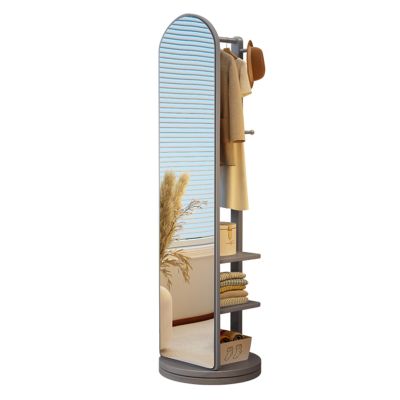 360 Swivel Full-Length Mirror Full Body Mirror and Coat Rack Solid Wood Floor Mirror with Storage Standing Mirror for Bedroom Living Room