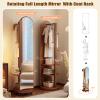 360 Swivel Full-Length Mirror Full Body Mirror and Coat Rack Solid Wood Floor Mirror with Storage Standing Mirror for Bedroom Living Room view 3