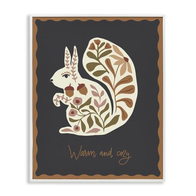 Autumnal Folk Squirrel Botanical, 11 x 14 Inch Framed Gicle Print