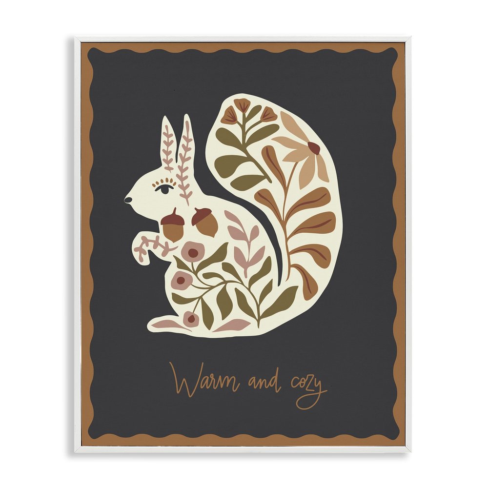 Autumnal Folk Squirrel Botanical, 11 x 14 Inch Framed Gicle Print