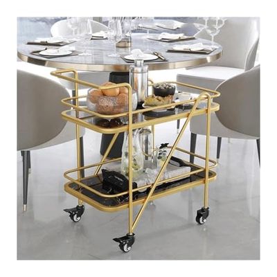 Multi-Layer Removable CartMetal Rolling Cart 2 Tier Storage Trolley with Marble Top for Home and Hotel Gold and Black Utility Cart for Kitchen and Bar Service