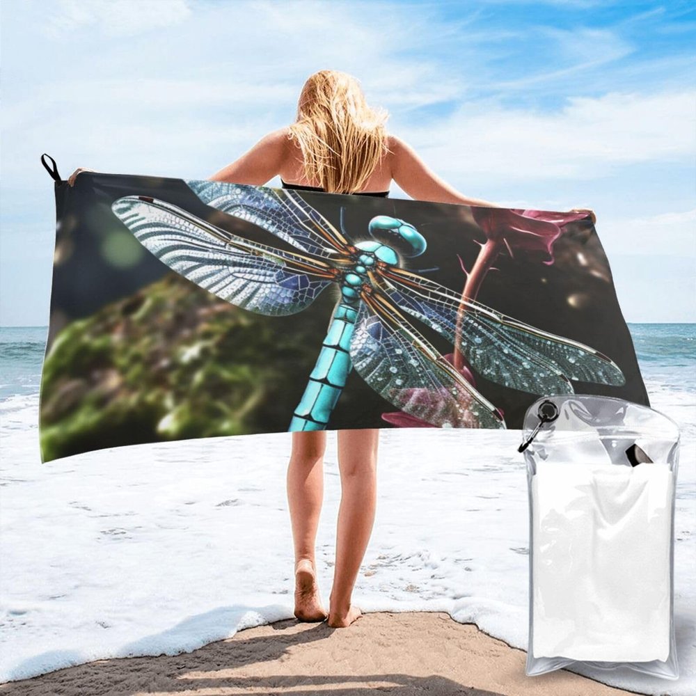 FHEBNDS Blue Dragonfly Beach Towels Oversized 31.5"x63" Microfiber Sand Free Towels for Adult Gift Quick Dry Absorbent Swim Pool Towel Travel Sports Towel